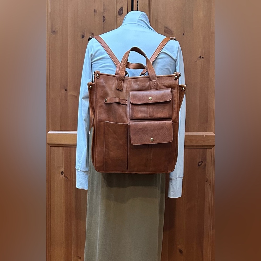 Distressed Multifunctional Backpack Crossbody Tote - image 4